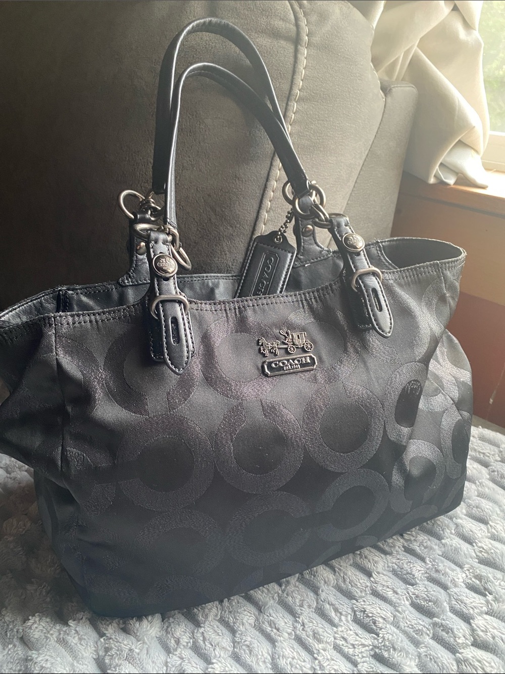 Mia Coach Black Signature Circle Jacquard Satchel Tote